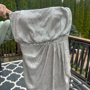 Silver Strapless Dress with Sequin Detail